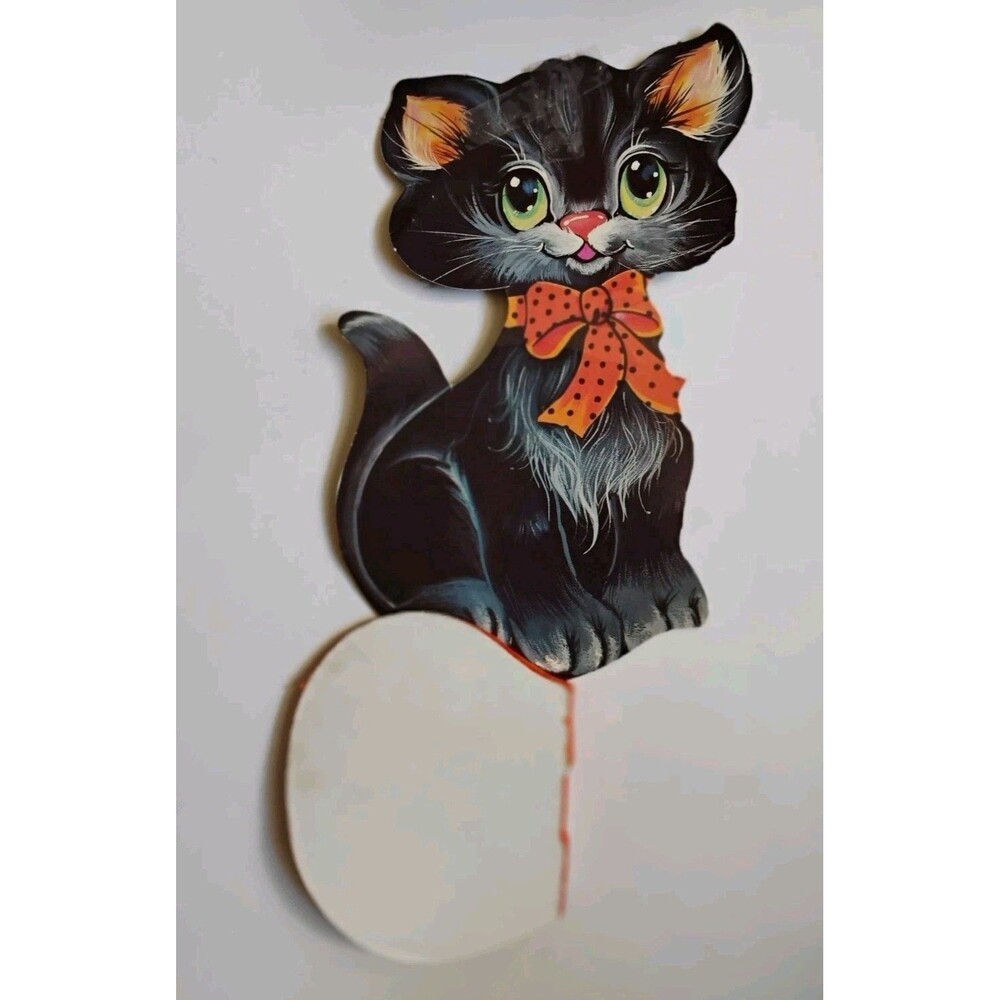 Vintage Eureka Halloween Black Cat Honeycomb Pumpkin Centerpiece Decoration 10"